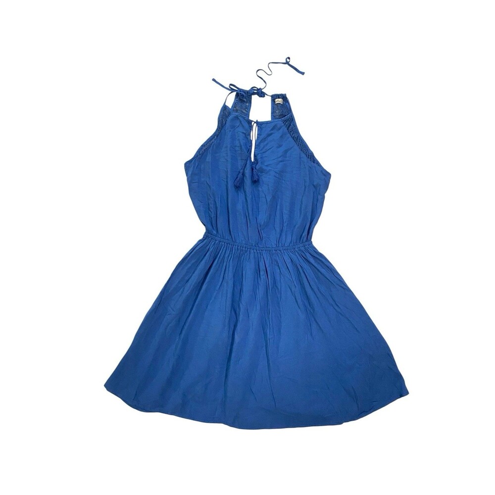 Hollister Blue Lace Back Halter Mini Dress Size M Y2K Coquette Cottagecore